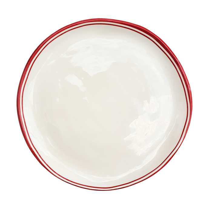 Simple Round Salad Plate with Red Edge